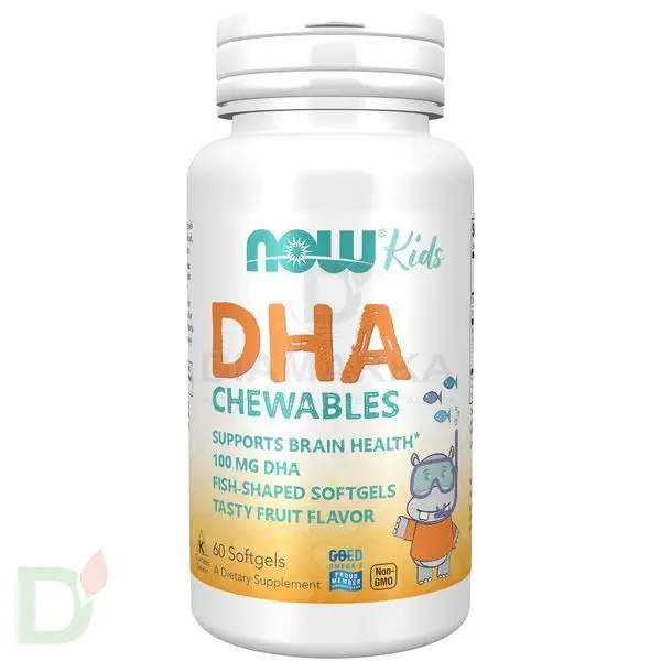 Витамины NOW Омега-3 детская для улучшения памяти и внимания, жевательные пастилки, 1000DHA, 60 шт в Туле