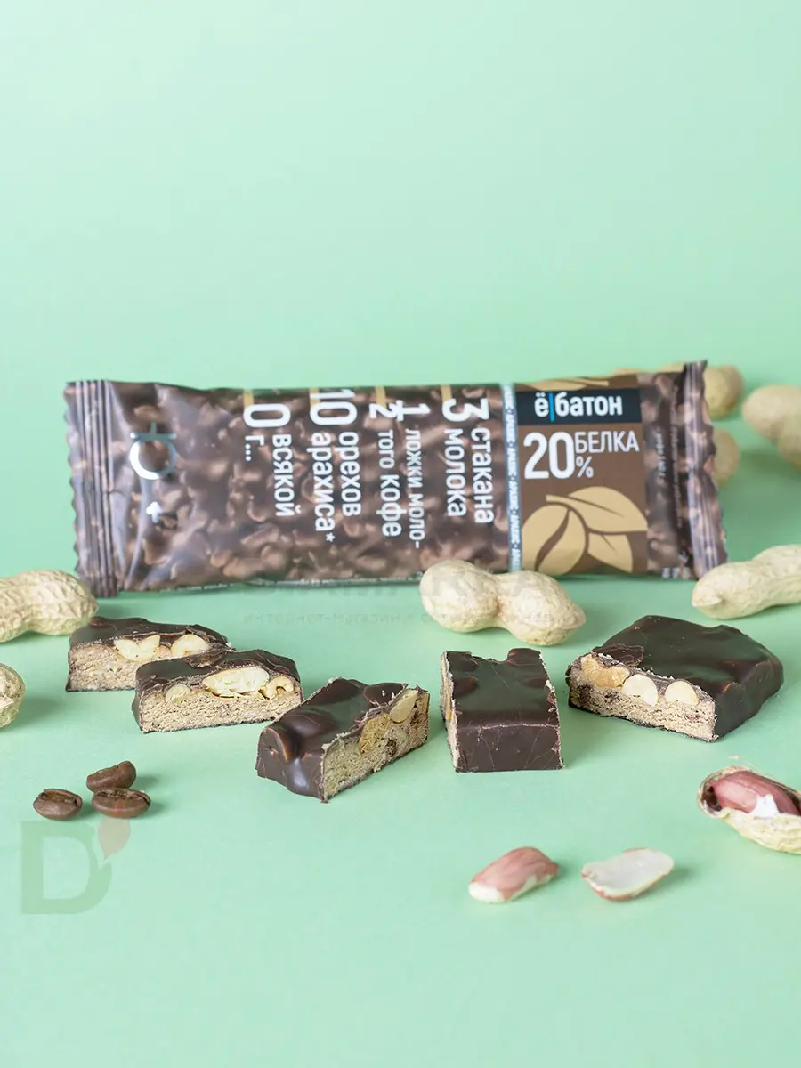 Батончик протеиновый Ё/батон "Арахис-Кофе" в шоколадной глазури 40гр в Туле