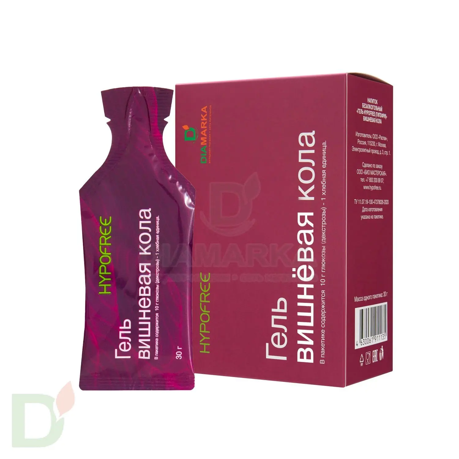 Гель HYPOFREE DIAMARKA 1ХЕ Вишневая Кола, мягкая упаковка, 10 саше по 30мл в Туле