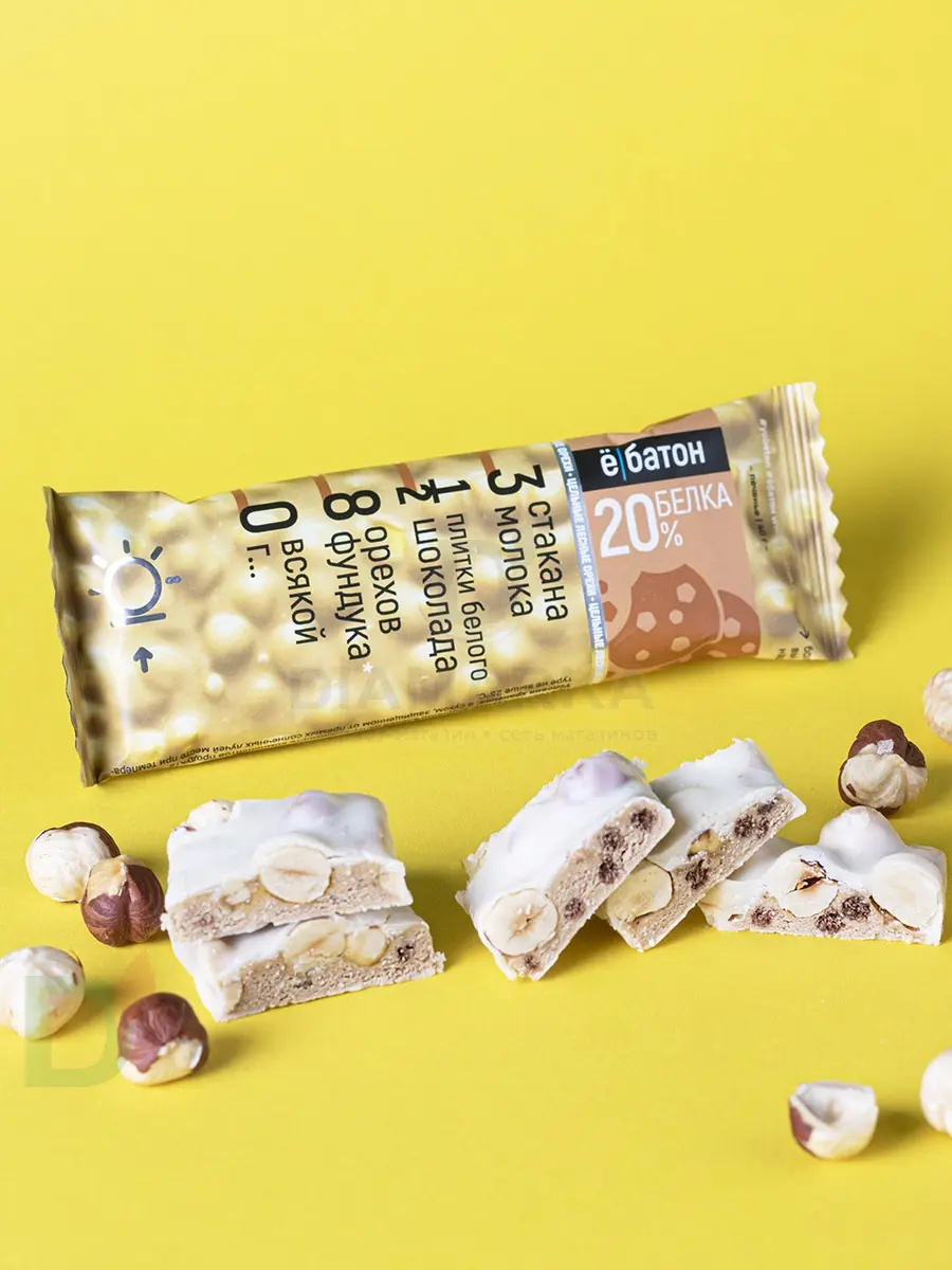 Батончик протеиновый Ё/батон "Лесной орех-Печенье" в белой глазури 40гр в Туле